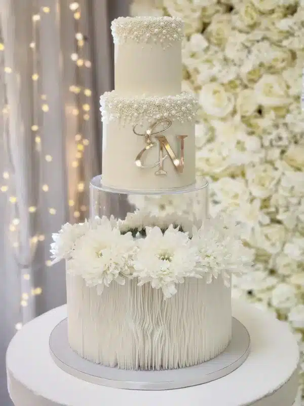 WHITE FLORAL WEDDING CAKE