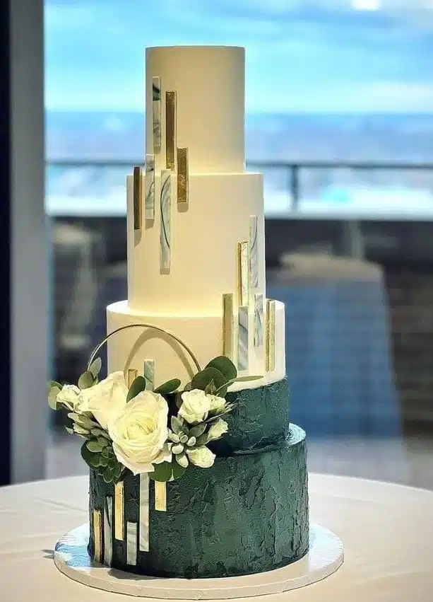 GREEN & BEIGE WEDDING CAKE